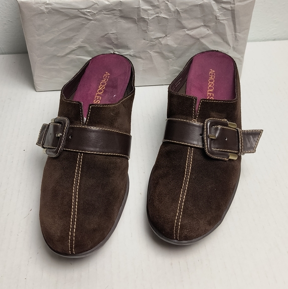 AEROSOLES Brown Mules with Wedge Heel and Buckle Detail Size 8.5M - Picture 7 of 10